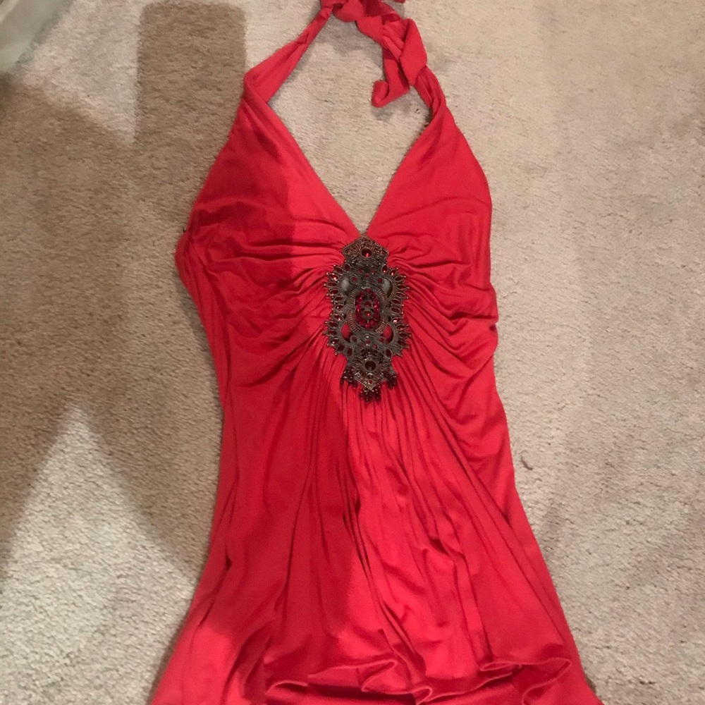 Red halter top with jewels